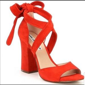 Karl Lagerfeld Paris Racha Strappy Ankle-Tie Red Orange Suede Sandal Size 6